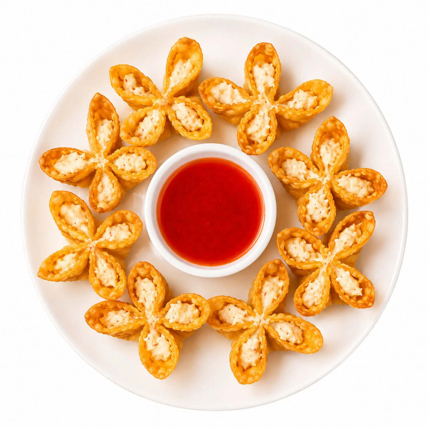 Crab rangoon flower-shaped wontons with sauce at China King Restaurant, a Chinese Restaurant in North Fort Myers